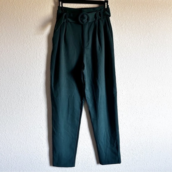 Trafaluc Collection Zara High Waist Belted Pants Green - Picture 2 of 12